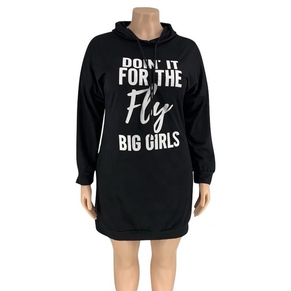 Black Graphic Hoodie Dress - Picture 2 of 6